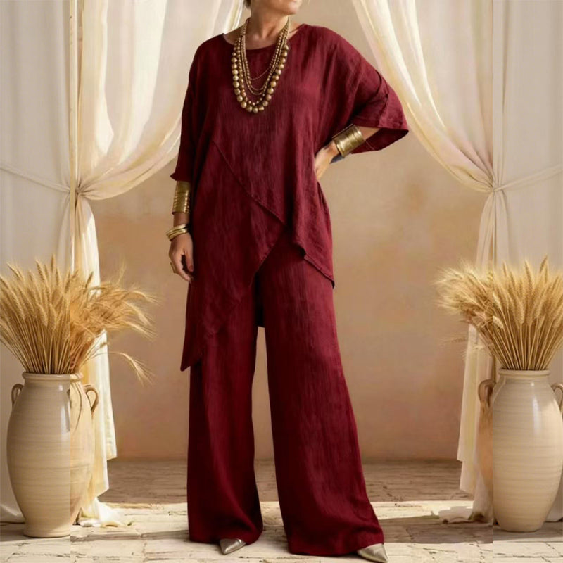 👗 Conjunto de 2 Piezas para Mujer – Top Asimétrico y Pantalón Ancho con Corte Holgado ✨ Estilo Cómodo y Elegante para Todo el Día 🌟