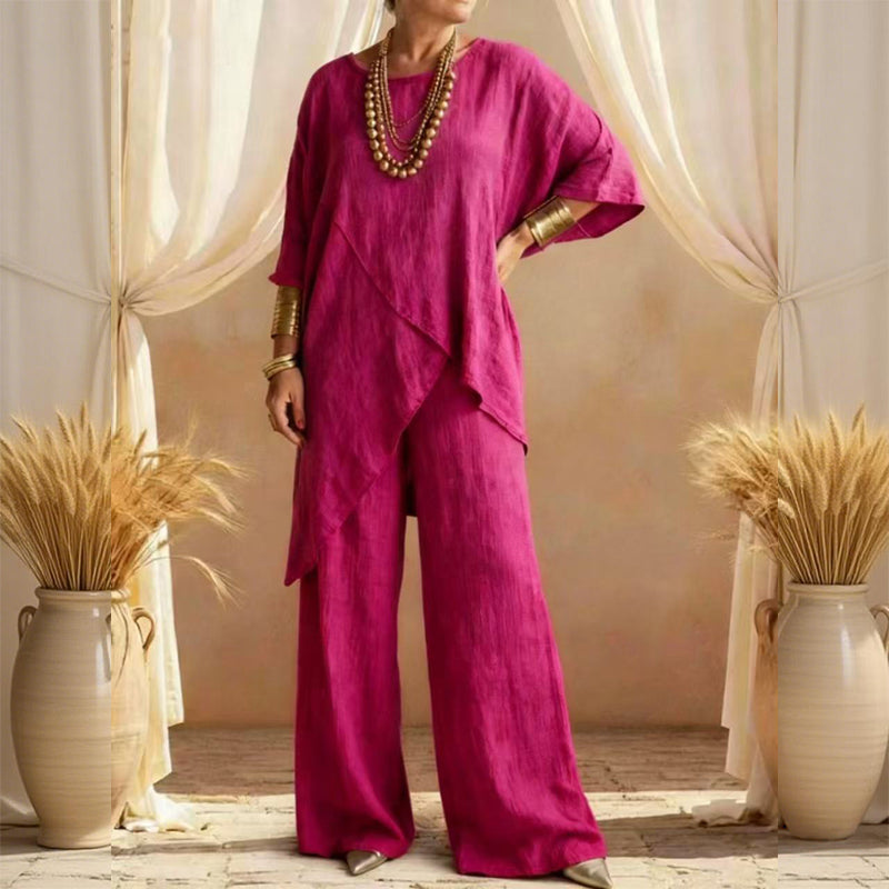 👗 Conjunto de 2 Piezas para Mujer – Top Asimétrico y Pantalón Ancho con Corte Holgado ✨ Estilo Cómodo y Elegante para Todo el Día 🌟
