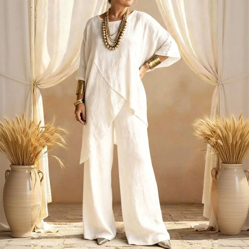 👗 Conjunto de 2 Piezas para Mujer – Top Asimétrico y Pantalón Ancho con Corte Holgado ✨ Estilo Cómodo y Elegante para Todo el Día 🌟