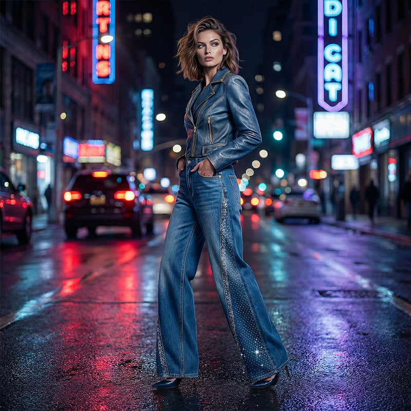 👖 Vaqueros de Pierna Ancha con Pedrería para Mujer – Estilo Único y Elegante para Cada Ocasión ✨💎