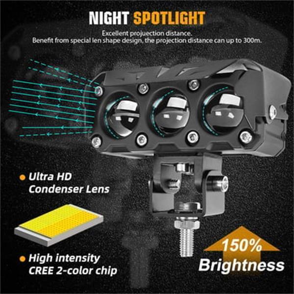🏍️Faro LED para Moto y Scooter | 3 Lentes, Bicolor, IP67 Impermeable, 4500LM ✅