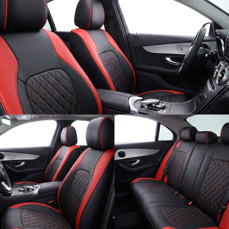 🚗 Funda de Asiento de Auto de Cuero Matelassé de Lujo – 9 Piezas, Universal  ✅🖤