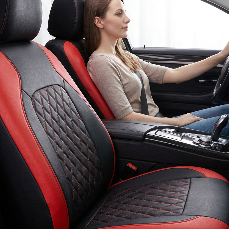 🚗 Funda de Asiento de Auto de Cuero Matelassé de Lujo – 9 Piezas, Universal  ✅🖤