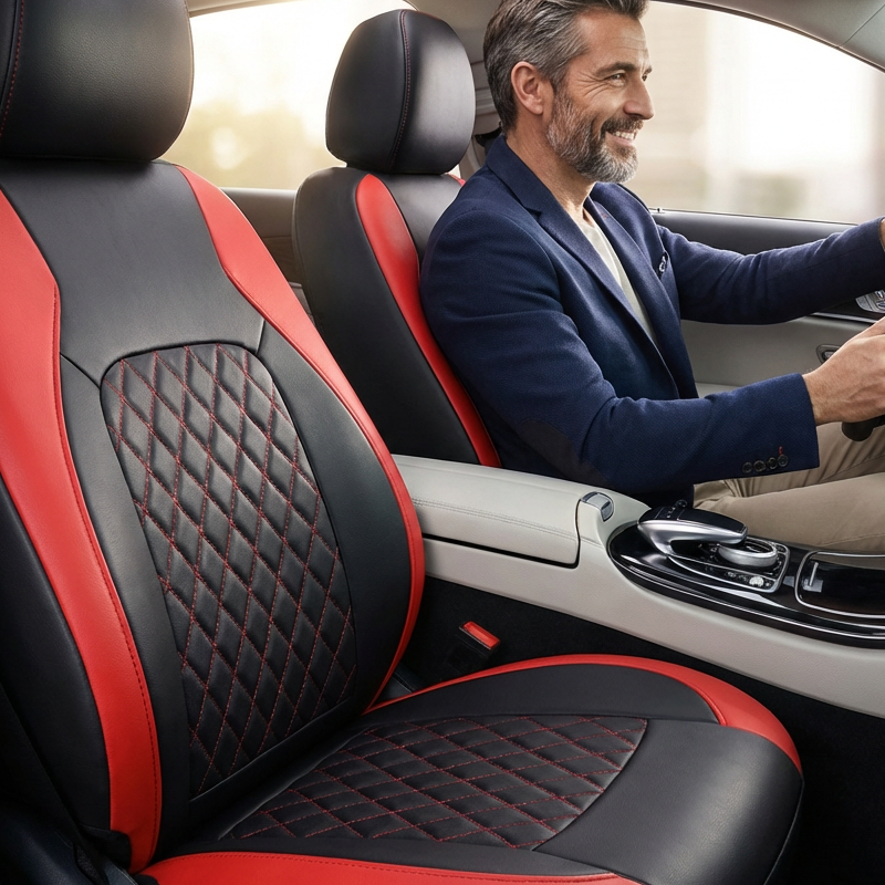 🚗 Funda de Asiento de Auto de Cuero Matelassé de Lujo – 9 Piezas, Universal  ✅🖤