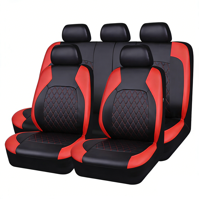 🚗 Funda de Asiento de Auto de Cuero Matelassé de Lujo – 9 Piezas, Universal  ✅🖤