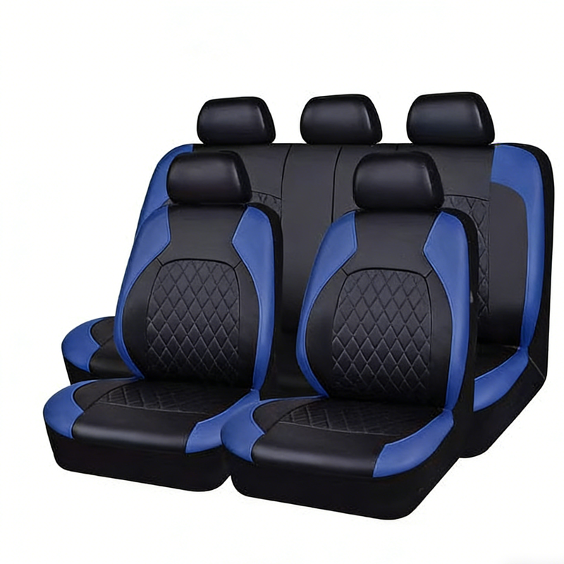 🚗 Funda de Asiento de Auto de Cuero Matelassé de Lujo – 9 Piezas, Universal  ✅🖤