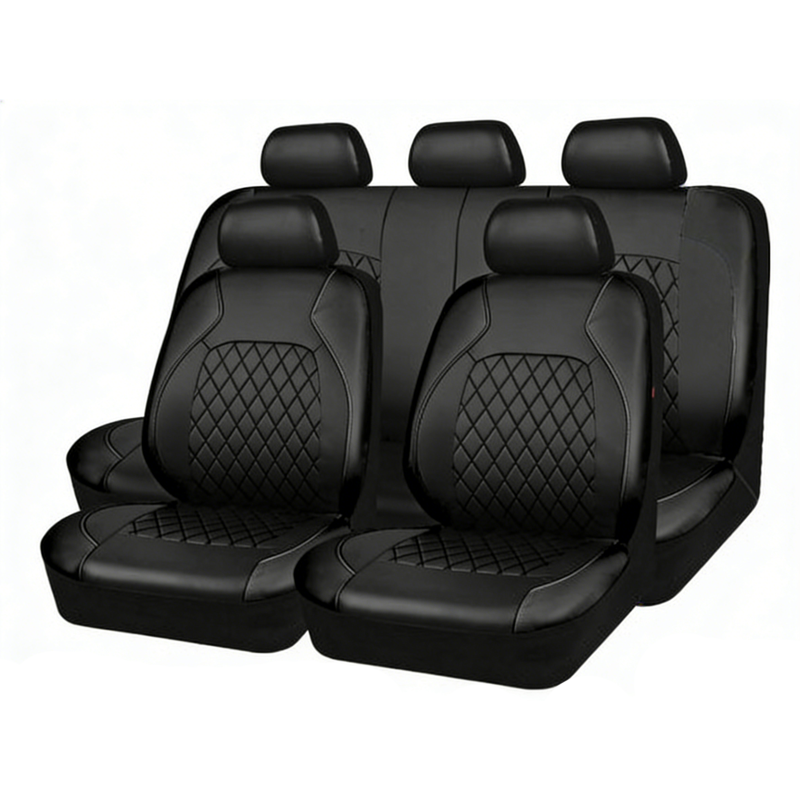 🚗 Funda de Asiento de Auto de Cuero Matelassé de Lujo – 9 Piezas, Universal  ✅🖤