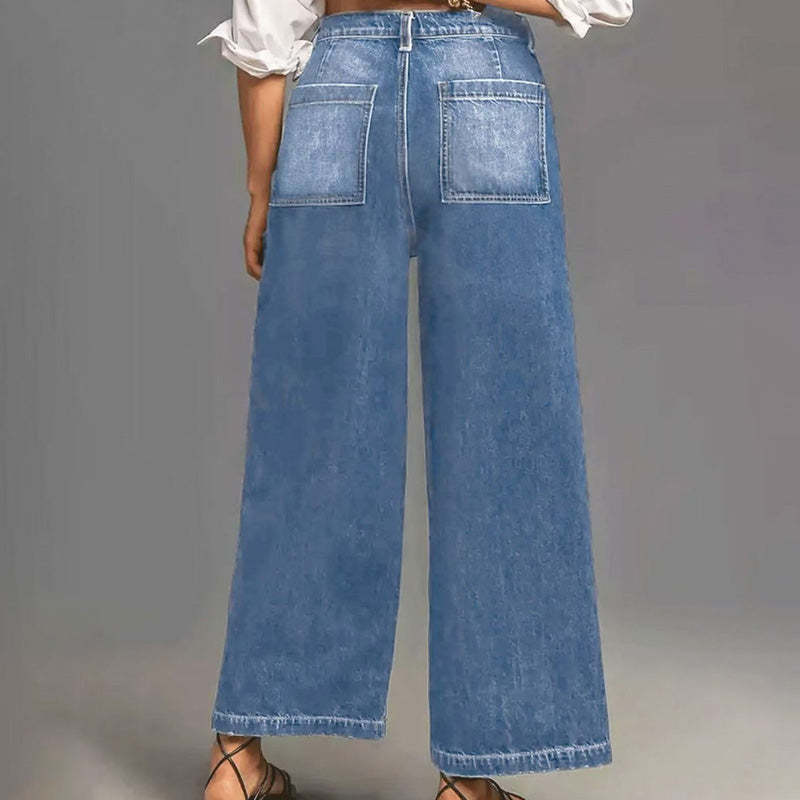 👖 Vaqueros Casual de Cintura Alta y Pierna Ancha para Mujer – Estilo Cómodo y Elegante para Todos los Días ✨💃