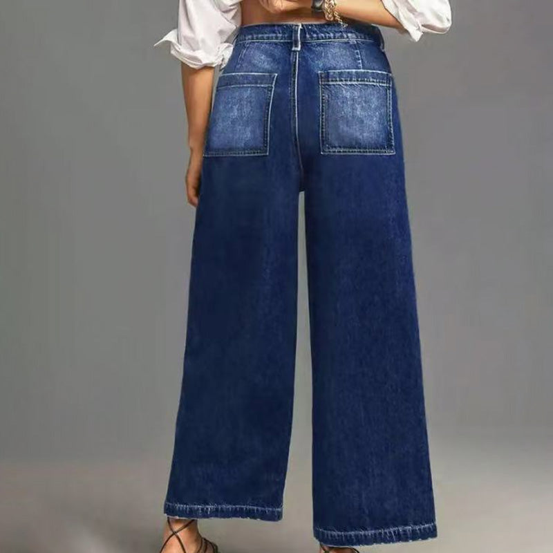 👖 Vaqueros Casual de Cintura Alta y Pierna Ancha para Mujer – Estilo Cómodo y Elegante para Todos los Días ✨💃