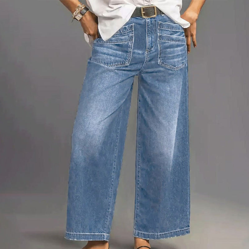 👖 Vaqueros Casual de Cintura Alta y Pierna Ancha para Mujer – Estilo Cómodo y Elegante para Todos los Días ✨💃