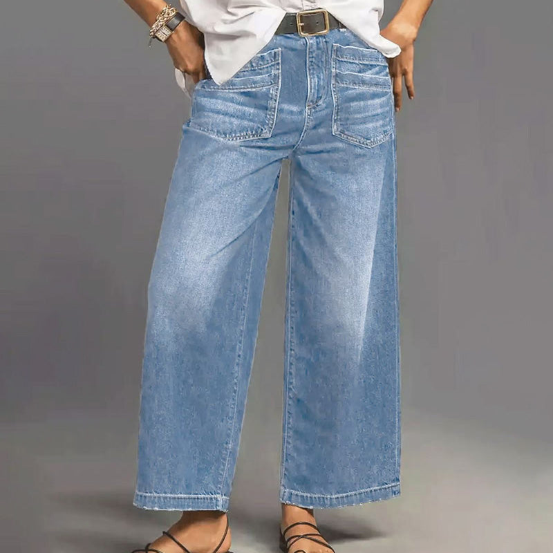 👖 Vaqueros Casual de Cintura Alta y Pierna Ancha para Mujer – Estilo Cómodo y Elegante para Todos los Días ✨💃