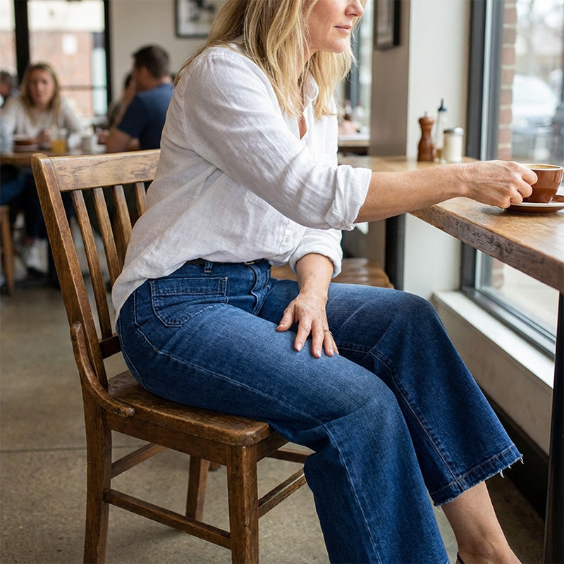 👖 Vaqueros Casual de Cintura Alta y Pierna Ancha para Mujer – Estilo Cómodo y Elegante para Todos los Días ✨💃