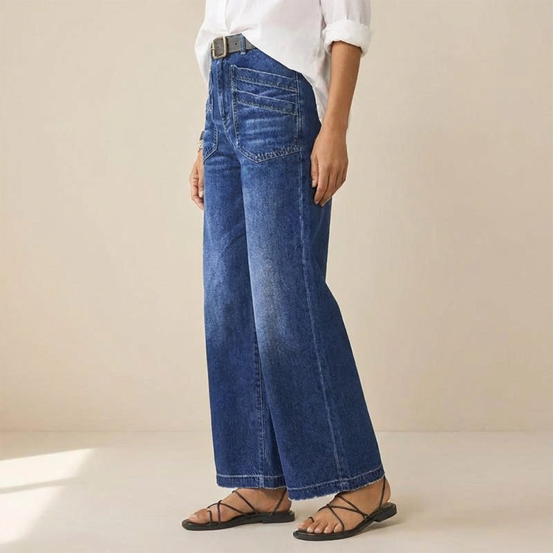 👖 Vaqueros Casual de Cintura Alta y Pierna Ancha para Mujer – Estilo Cómodo y Elegante para Todos los Días ✨💃