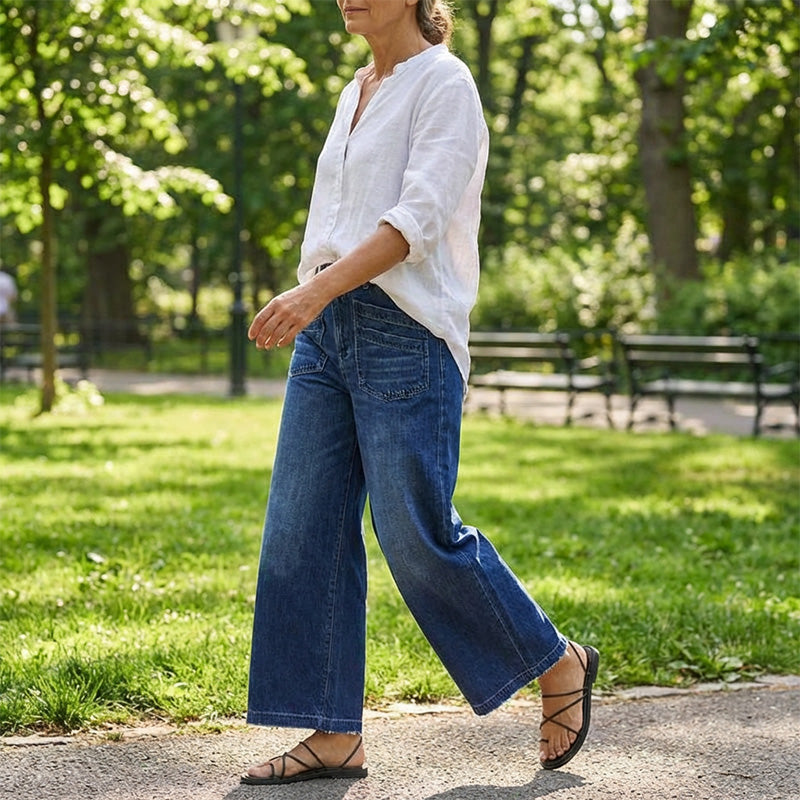 👖 Vaqueros Casual de Cintura Alta y Pierna Ancha para Mujer – Estilo Cómodo y Elegante para Todos los Días ✨💃