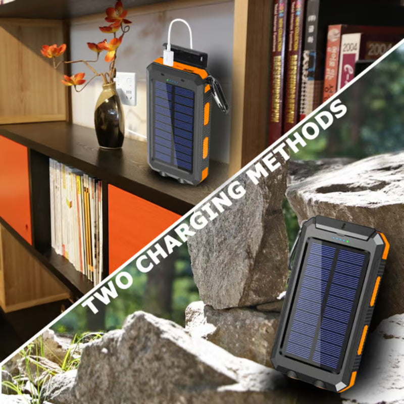 🔋 Batería Externa Portátil de 10 000 mAh con Energía Solar – Cargador Solar con 2 Linternas LED, Ideal para Viajes y Camping 🌞✨