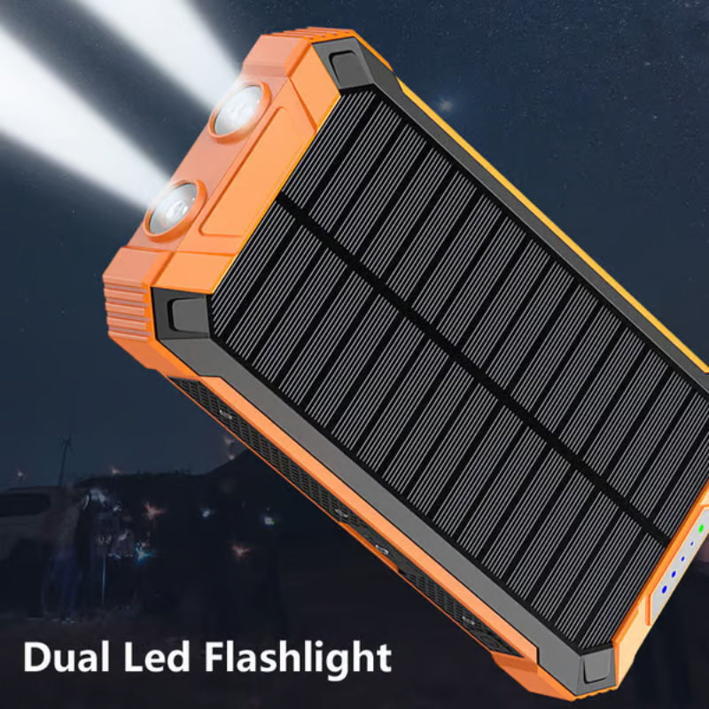 🔋 Batería Externa Portátil de 10 000 mAh con Energía Solar – Cargador Solar con 2 Linternas LED, Ideal para Viajes y Camping 🌞✨