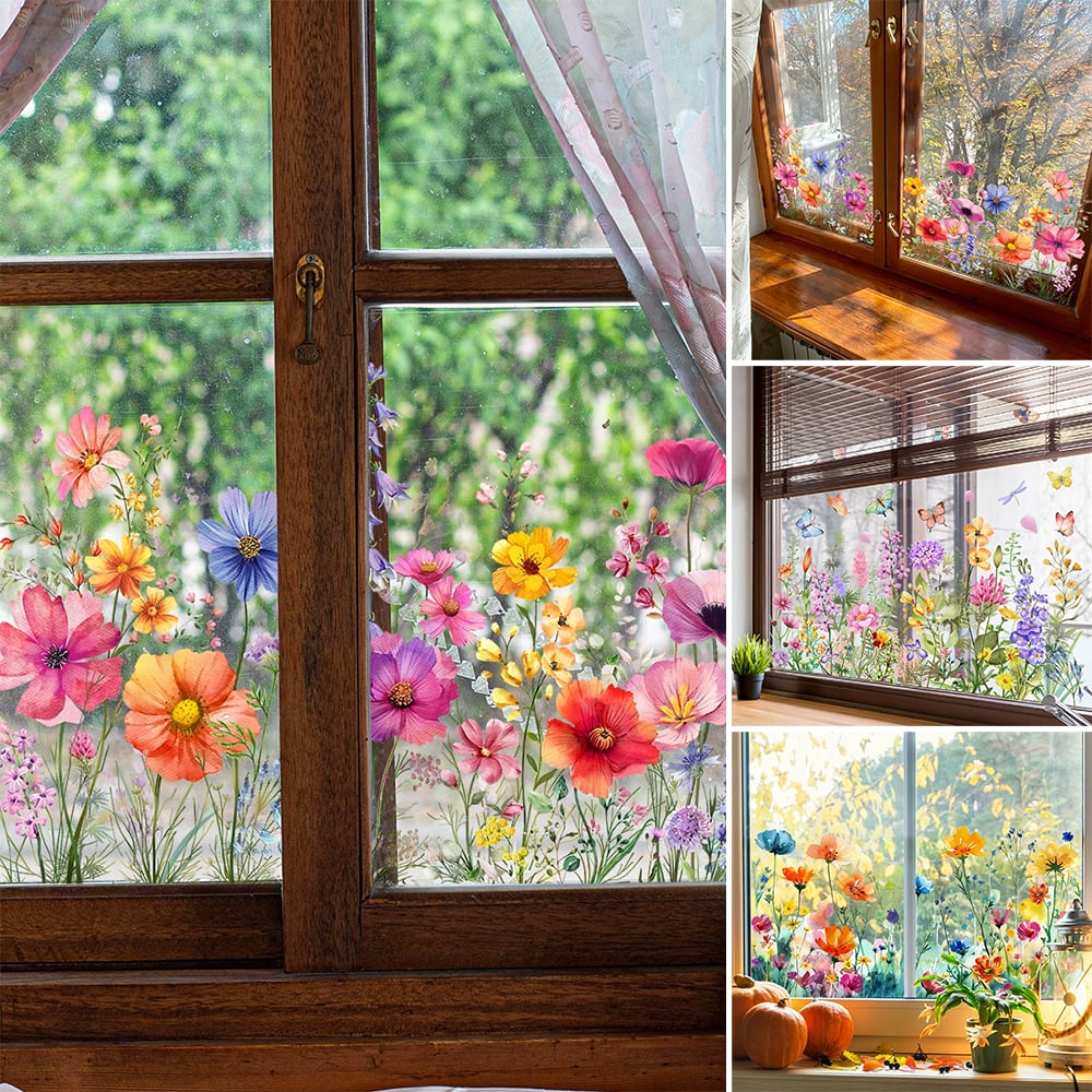 ✨ Pegatina para Ventana con Ramo de Flores de Colores – Decoración Vibrante y Estilo para tu Hogar 💐🖼️