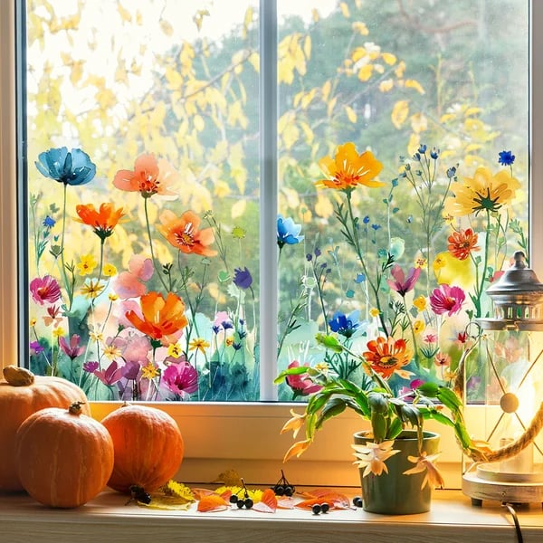 ✨ Pegatina para Ventana con Ramo de Flores de Colores – Decoración Vibrante y Estilo para tu Hogar 💐🖼️