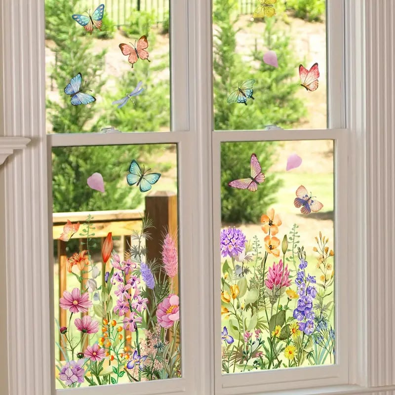 ✨ Pegatina para Ventana con Ramo de Flores de Colores – Decoración Vibrante y Estilo para tu Hogar 💐🖼️