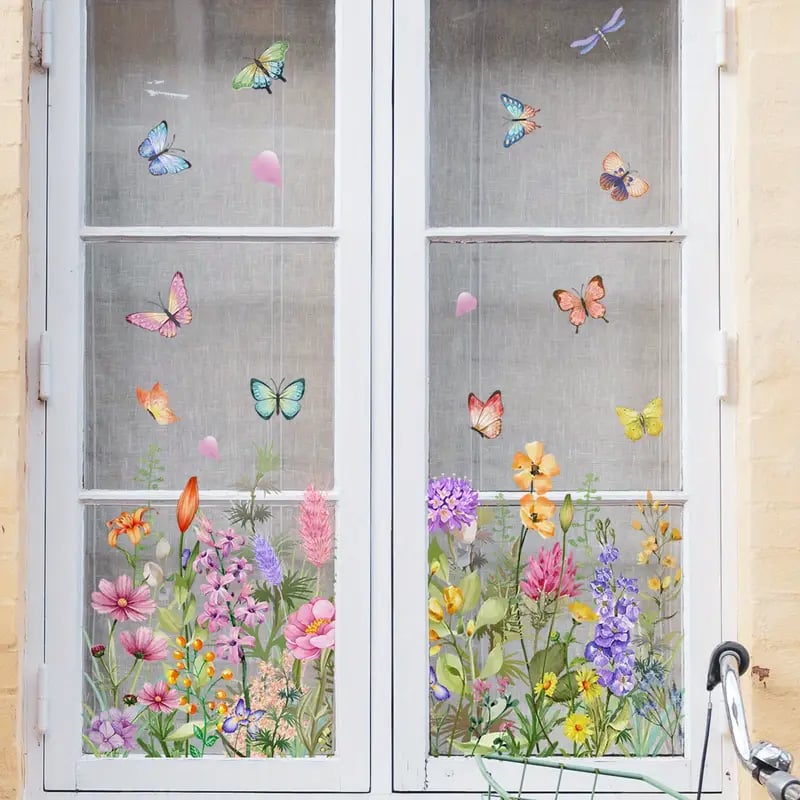 ✨ Pegatina para Ventana con Ramo de Flores de Colores – Decoración Vibrante y Estilo para tu Hogar 💐🖼️