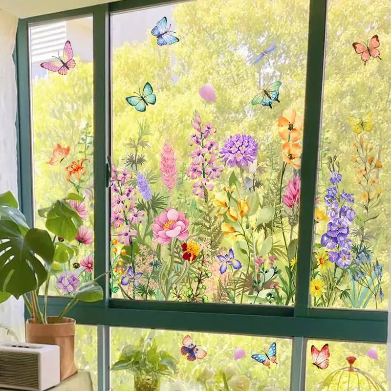 ✨ Pegatina para Ventana con Ramo de Flores de Colores – Decoración Vibrante y Estilo para tu Hogar 💐🖼️