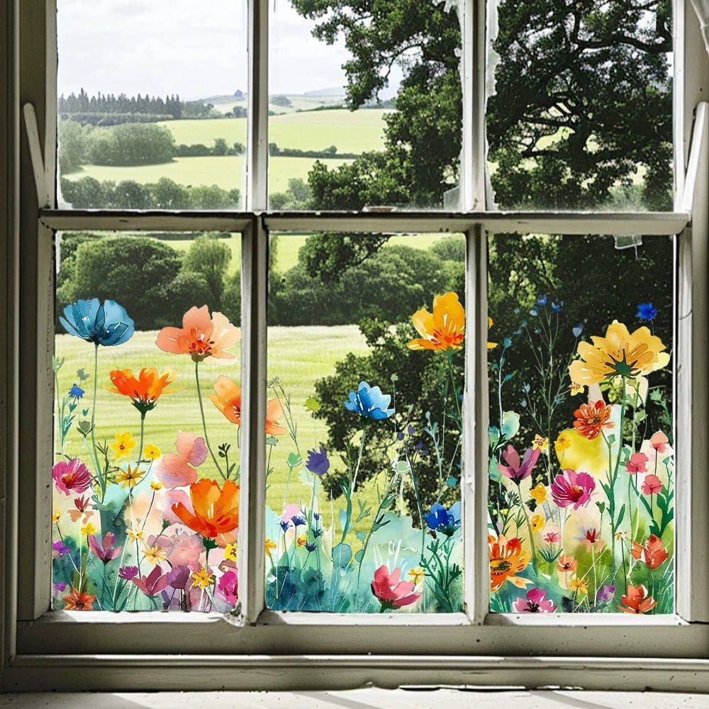 ✨ Pegatina para Ventana con Ramo de Flores de Colores – Decoración Vibrante y Estilo para tu Hogar 💐🖼️