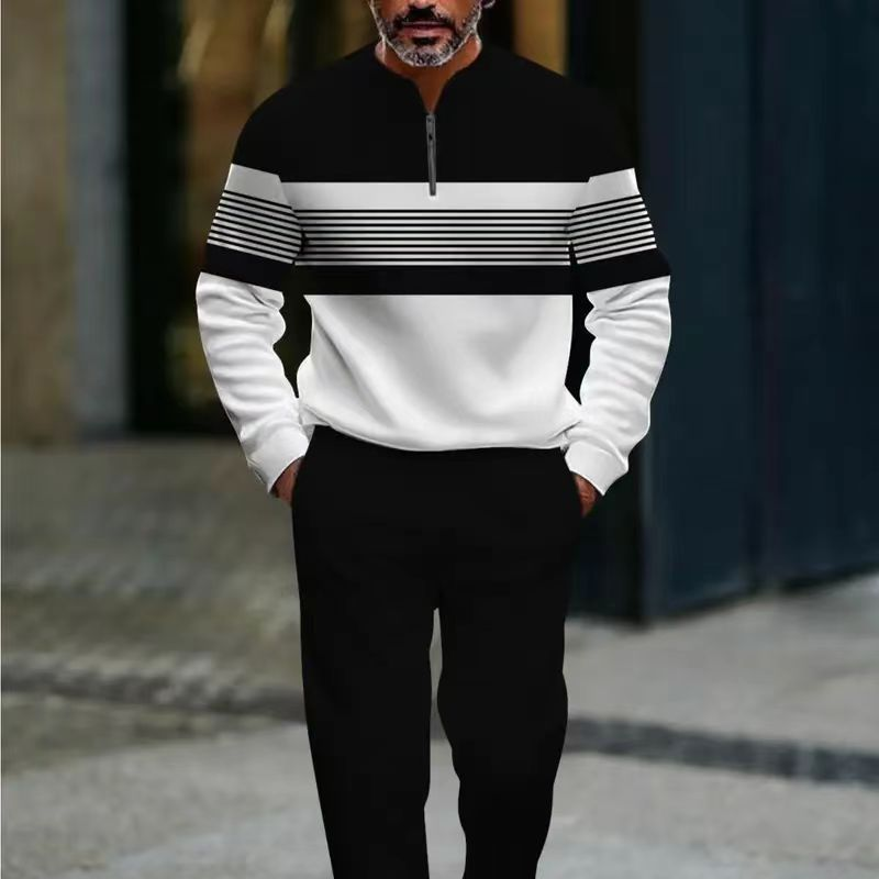 👕 Conjunto Casual de 2 Piezas para Hombre – Sudadera con 1/4 de Cierre, Estampado Gráfico y Corte Relajado, Tallas S-3XL ✨🧑‍🦱