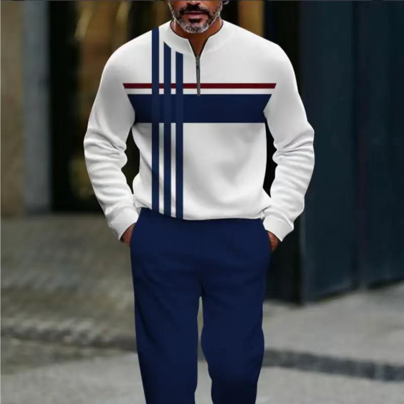 👕 Conjunto Casual de 2 Piezas para Hombre – Sudadera con 1/4 de Cierre, Estampado Gráfico y Corte Relajado, Tallas S-3XL ✨🧑‍🦱