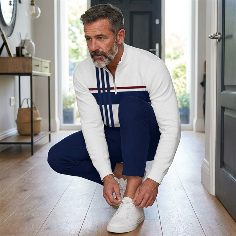 👕 Conjunto Casual de 2 Piezas para Hombre – Sudadera con 1/4 de Cierre, Estampado Gráfico y Corte Relajado, Tallas S-3XL ✨🧑‍🦱