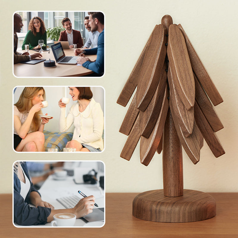 💖Venta limitada 50% de descuento💖Posavasos aislantes Posavasos de madera maciza con forma de árbol de Navidad