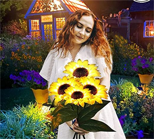☀️ Luces Solares Impermeables de Girasol – Pétalos Realistas, IP65 y Resplandor Automático de 8–12 Horas 🌻✨