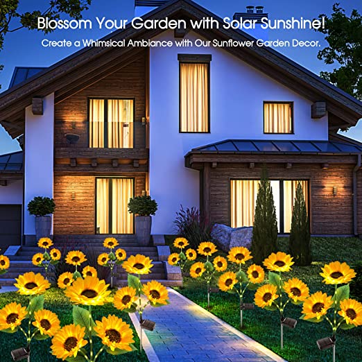 ☀️ Luces Solares Impermeables de Girasol – Pétalos Realistas, IP65 y Resplandor Automático de 8–12 Horas 🌻✨