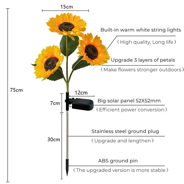 ☀️ Luces Solares Impermeables de Girasol – Pétalos Realistas, IP65 y Resplandor Automático de 8–12 Horas 🌻✨