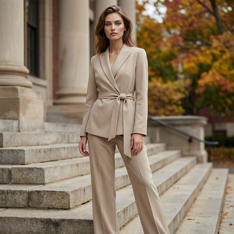 👗 Conjunto de Chaqueta Elegante de Cintura Alta y Pantalones Anchos para Mujer – Estilo Sofisticado y Confortable para Todo Momento ✨🌟