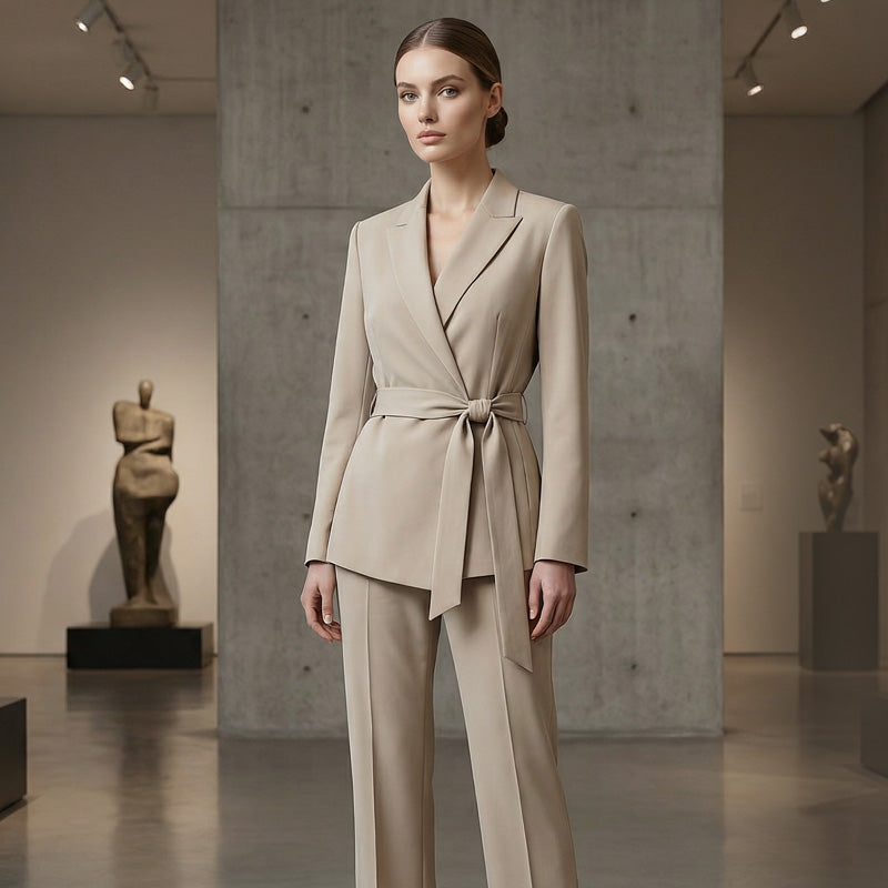👗 Conjunto de Chaqueta Elegante de Cintura Alta y Pantalones Anchos para Mujer – Estilo Sofisticado y Confortable para Todo Momento ✨🌟