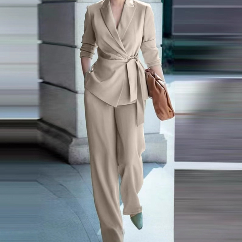 👗 Conjunto de Chaqueta Elegante de Cintura Alta y Pantalones Anchos para Mujer – Estilo Sofisticado y Confortable para Todo Momento ✨🌟