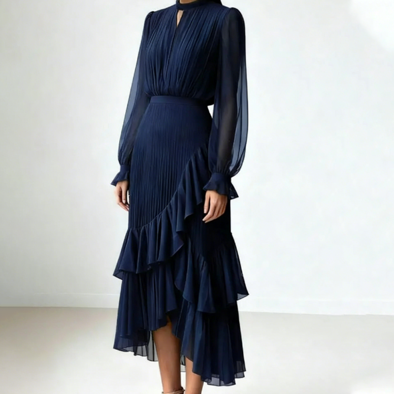 👗 Vestido Midi para Mujer – Escote en Ojal de Cerradura y Detalles de Volantes, Elegante y Femenino ✨🌸