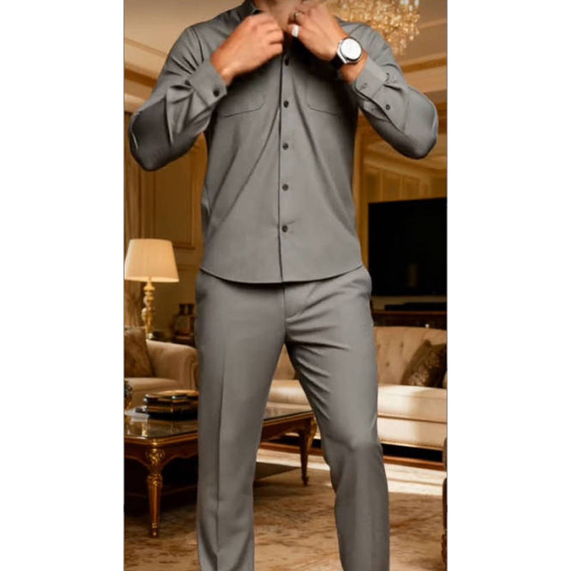 👕👖 Conjunto de 2 Piezas para Hombre – Traje de Color Sólido, Estilo Casual y Cómodo para Caminar ✨💪