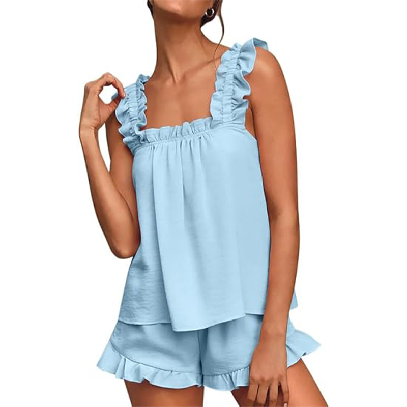 ⏰🔥 ¡Oferta Limitada 50% OFF! 💎 Conjunto de Pijama Suave y Cómodo con Volantes – Ajuste Regulable, Escote Cuadrado y Silueta Favorecedora ✨🛌