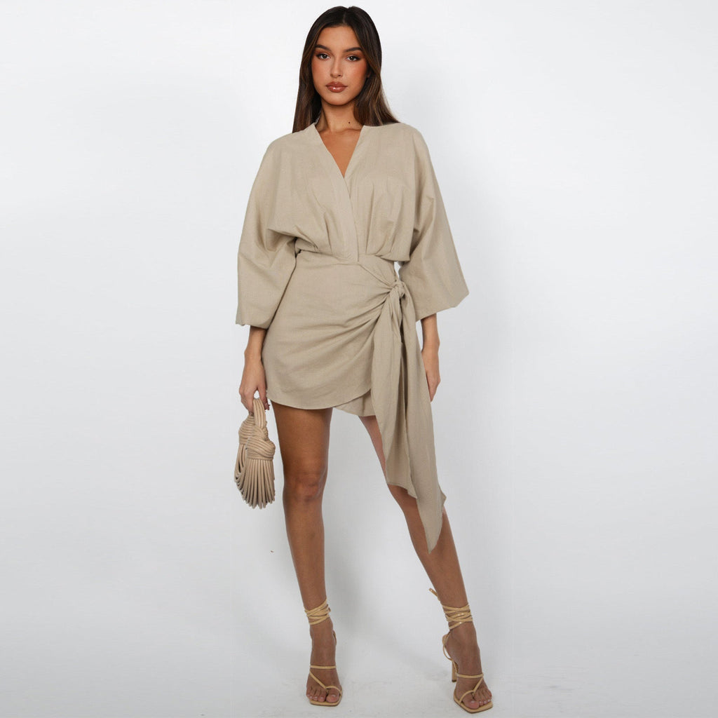 👗 Vestido con Escote Cruzado y Lazo Definidor – Elegancia y Estilo en Cada Detalle para Mujer ✨💫