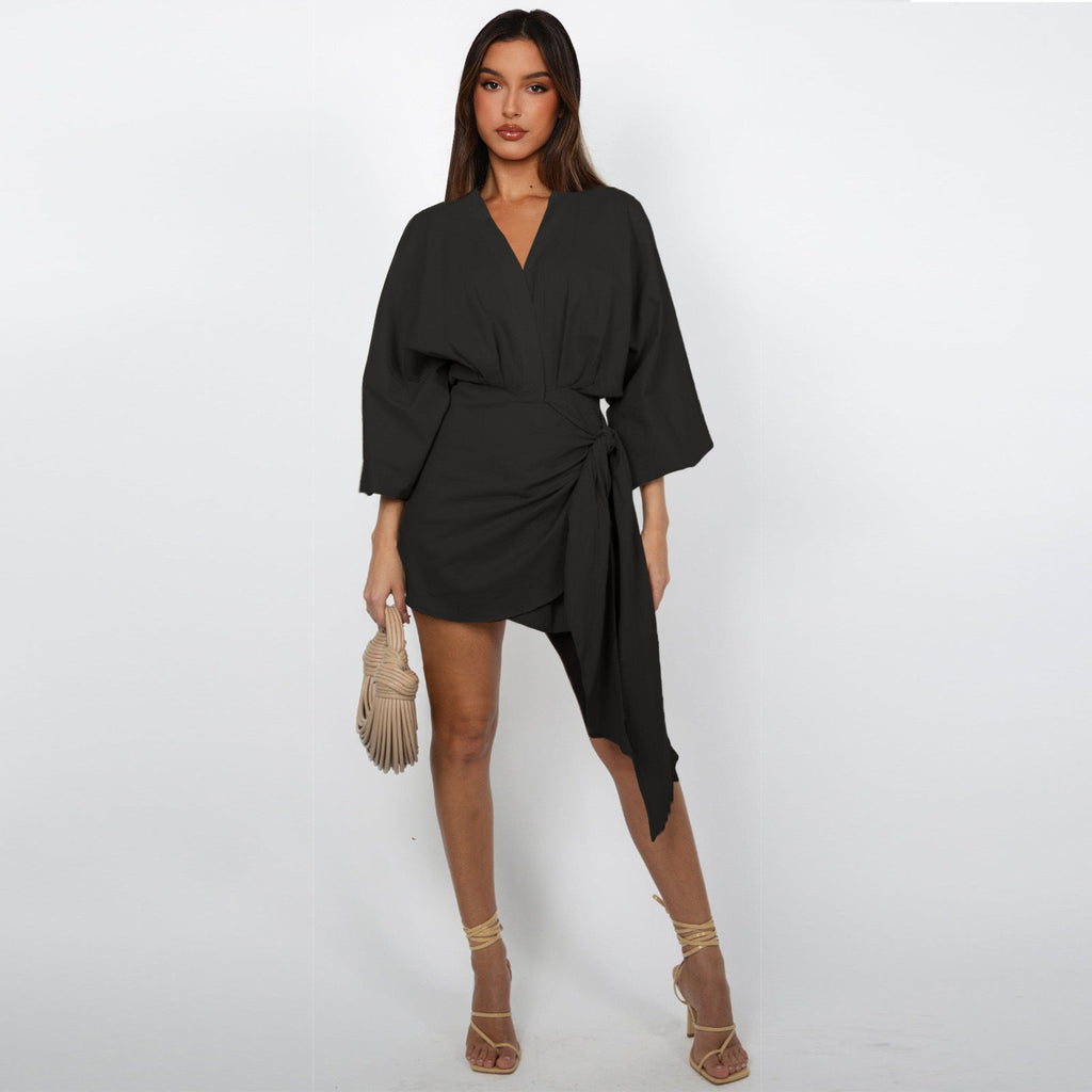 👗 Vestido con Escote Cruzado y Lazo Definidor – Elegancia y Estilo en Cada Detalle para Mujer ✨💫