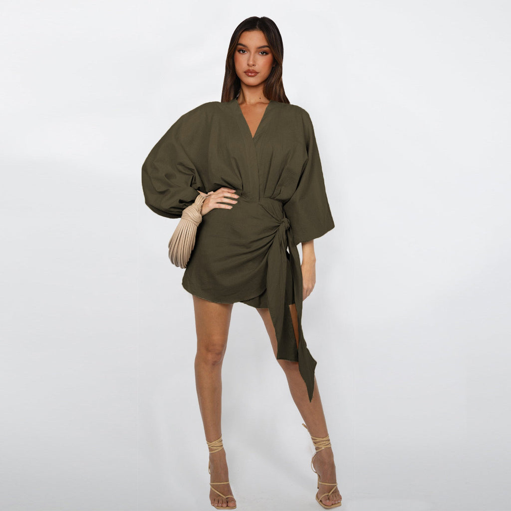 👗 Vestido con Escote Cruzado y Lazo Definidor – Elegancia y Estilo en Cada Detalle para Mujer ✨💫