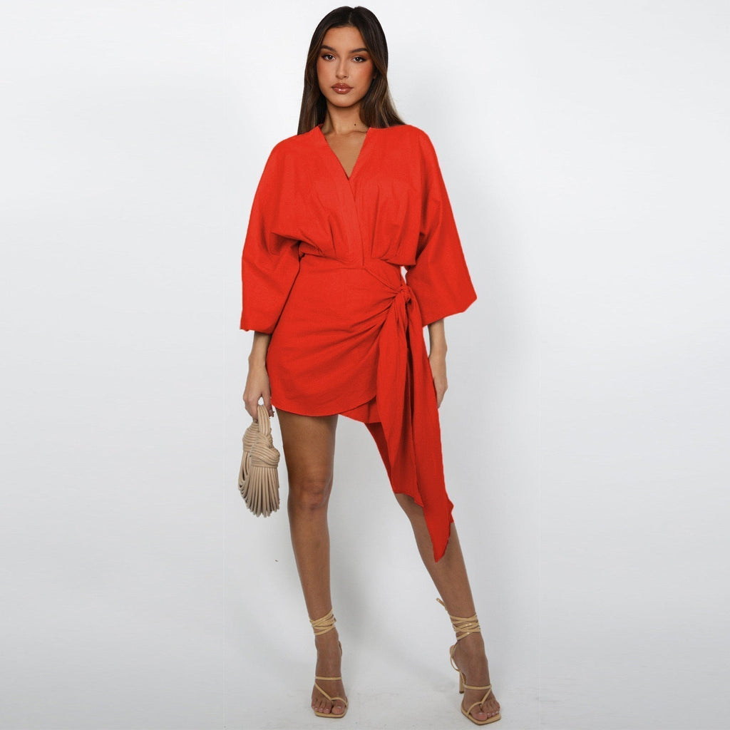 👗 Vestido con Escote Cruzado y Lazo Definidor – Elegancia y Estilo en Cada Detalle para Mujer ✨💫