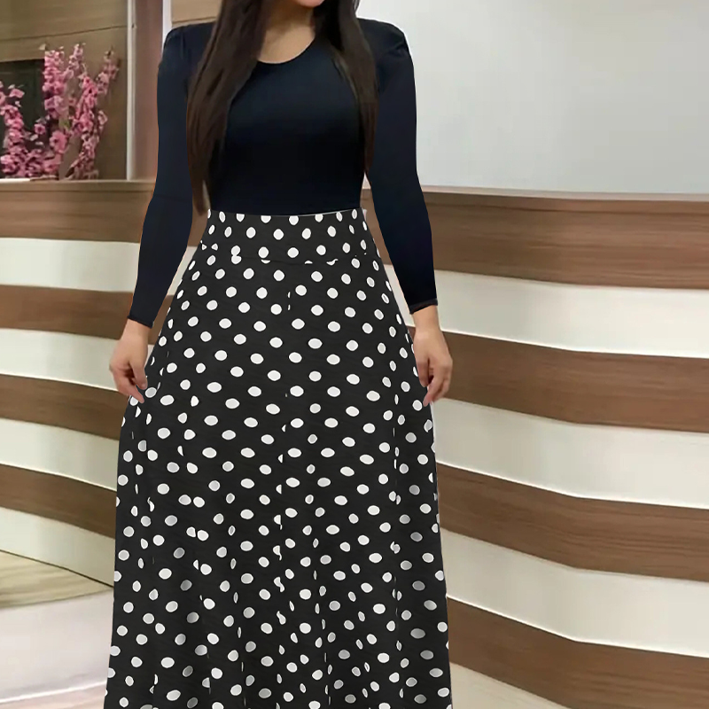 ⏰🔥 ¡50% DE DESCUENTO POR TIEMPO LIMITADO! 🌸 Vestido Largo de Mujer – Manga Larga, Estampado Floral y Detalles de Empalmes para un Look Elegante ✨💃