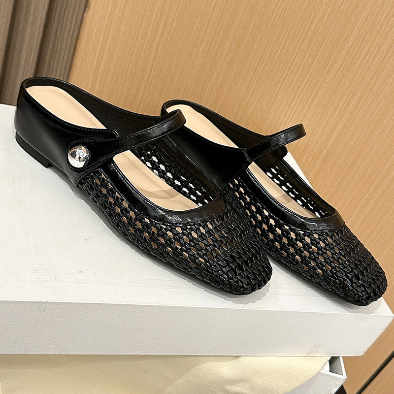 👡 Mules Mary Jane Tejidos de Punta Cuadrada para Mujer – Estilo Elegante y Comodidad Todo el Día ✨💖