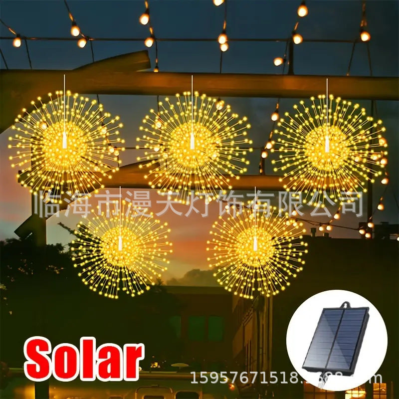 🌟 Cadena de Luces Solares de Fuegos Artificiales para Jardín y Fiestas – Ilumina tu Espacio con Brillo y Color 🎉✨