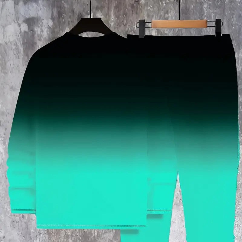 👕 Conjunto de Chándal para Hombre – Cuello Redondo y Color Degradado, Estilo Casual y Cómodo ✨🔥