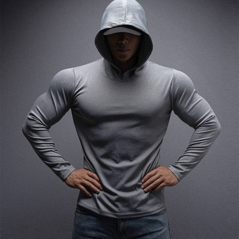 💪 Sudadera con Capucha de Manga Larga para Hombre – Tejido Elástico, Ideal para Fitness y Entrenamiento ✨👕