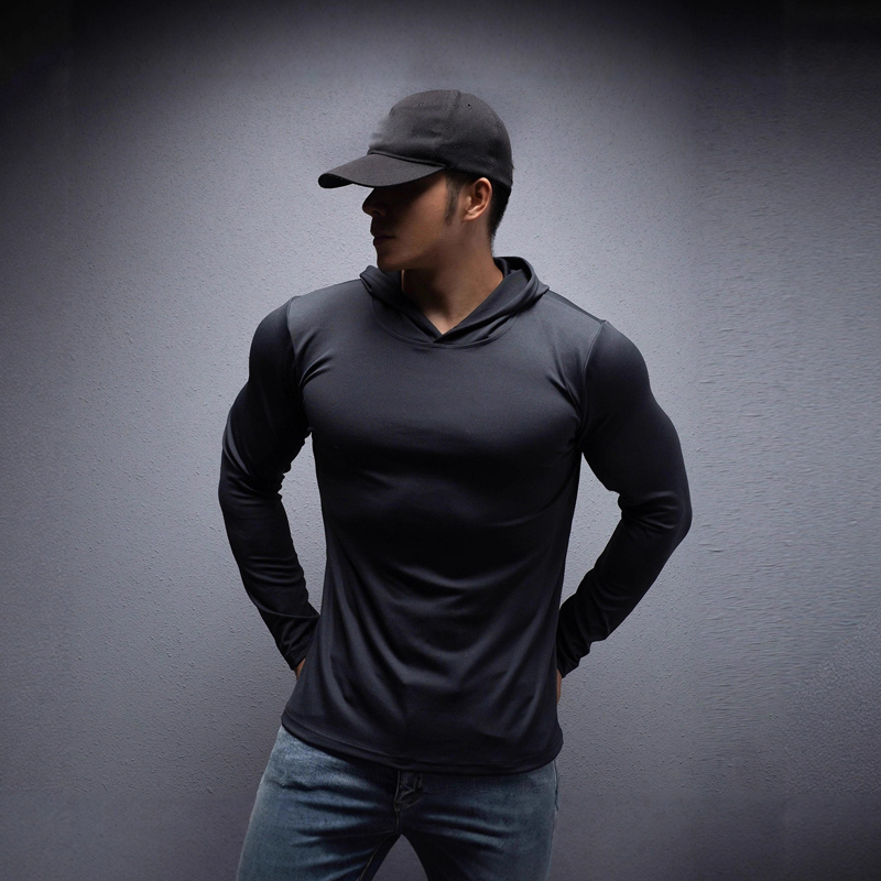 💪 Sudadera con Capucha de Manga Larga para Hombre – Tejido Elástico, Ideal para Fitness y Entrenamiento ✨👕