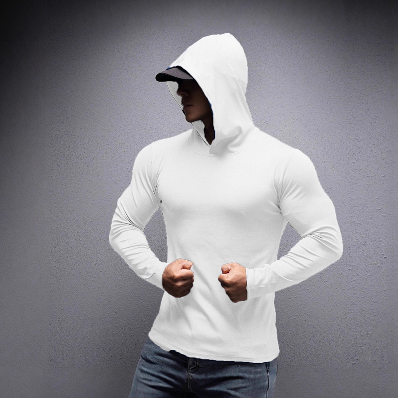 💪 Sudadera con Capucha de Manga Larga para Hombre – Tejido Elástico, Ideal para Fitness y Entrenamiento ✨👕